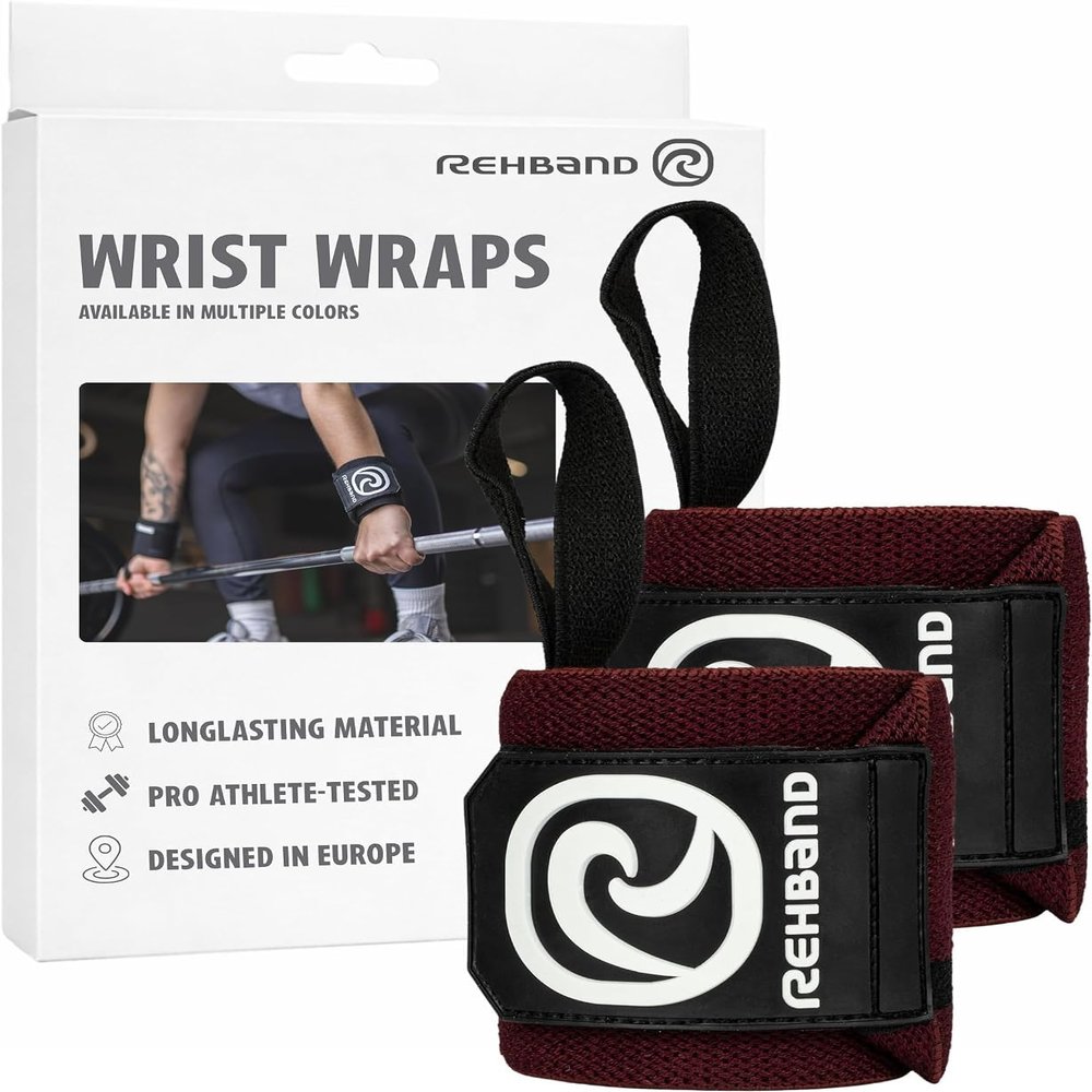 Rehband Wrist Wraps - Professional Fitness Support for Strength Training, Bench Press & Powerlifting, Burgundy