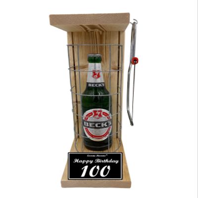 Beck's Beer Gift in Metal Cage with Saw, 100th Birthday