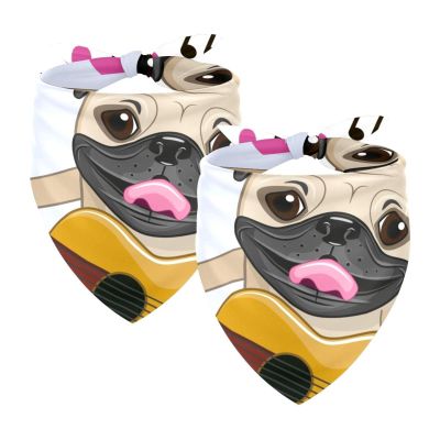 Dog Bandanas, 2-Pack, Cute Pug with Guitar, Chiffon Triangle Bibs