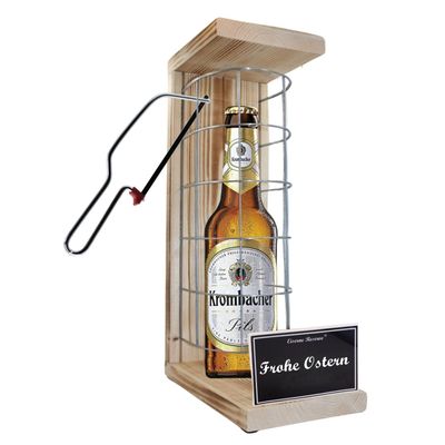 Krombacher Pils Easter Gift – Iron Reserve Wire Cage Beer Gift, Black/White, Happy Easter (1 x 0.5 L)