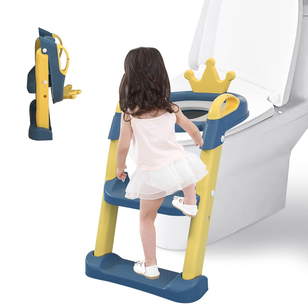 Balakaka Children's Toilet Seat with Steps, Foldable and Height-Adjustable