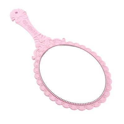 NA Antique Hand Mirror with Embossed Rose Design for Makeup, Light Pink
