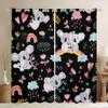 Kids' Koala Rainbow Curtains for Girls and Boys, Kawaii Cartoon Animal Window Curtains with Cute Flower Branches, 2 Panels, Bedroom Decor, Black, 46" x 72" view 1