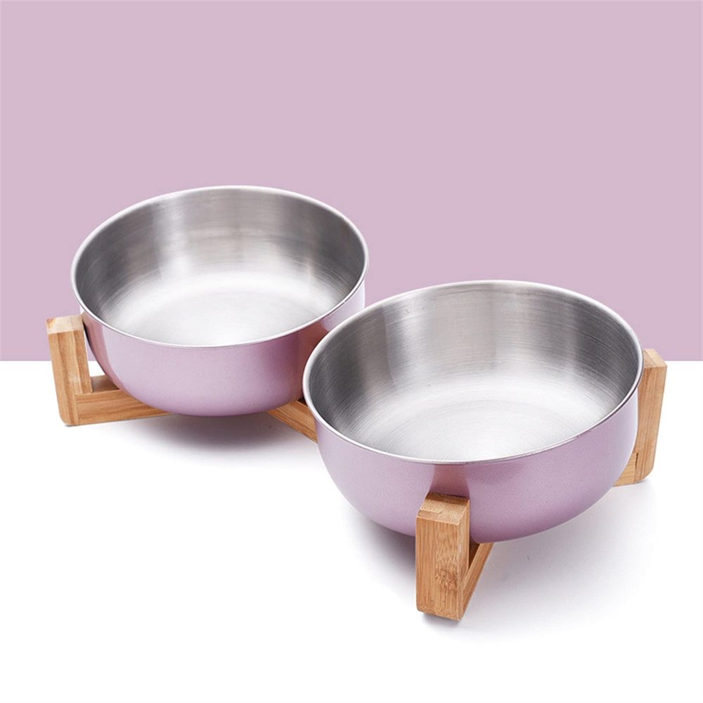 Stainless Steel Pet Food and Water Bowl with Wooden Stand, Color 4