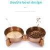 Stainless Steel Pet Food and Water Bowl with Wooden Stand, Color 4 view 3