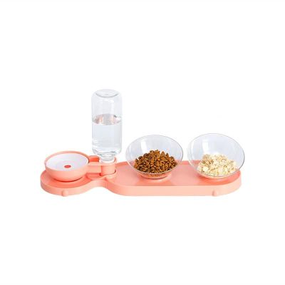 Double Cat Bowls Pet Food Feeder and Water Dispenser with Raised Stand (Color: 2)