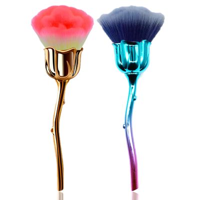 JERCLITY 2-Piece Rose Makeup Brush Set, Powder and Kabuki Brushes, Gold/Blue