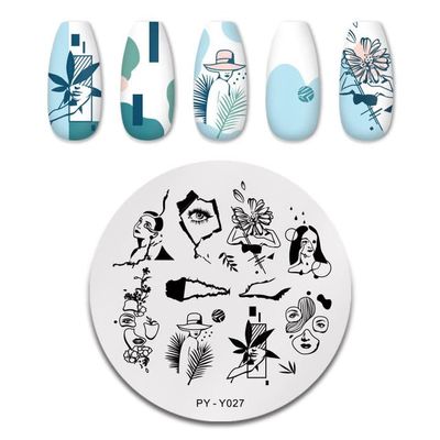Round Butterfly Design Nail Stamping Plates, Abstract Geometric Stencils, DIY Stainless Steel Tools - PY-Y027
