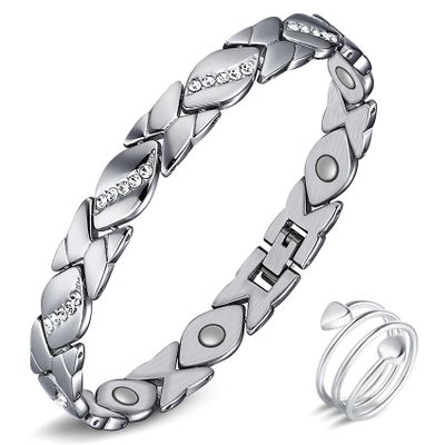 Jeracol Women's Magnetic Bracelet and Magnetic Ring, Stainless Steel Therapeutic Magnetic Jewelry Set with Adjustable Size and Gift Box