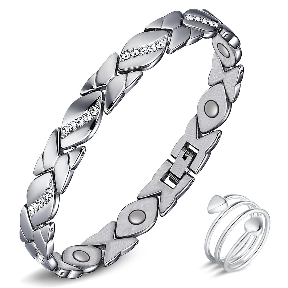 Jeracol Women's Magnetic Bracelet and Magnetic Ring, Stainless Steel Therapeutic Magnetic Jewelry Set with Adjustable Size and Gift Box