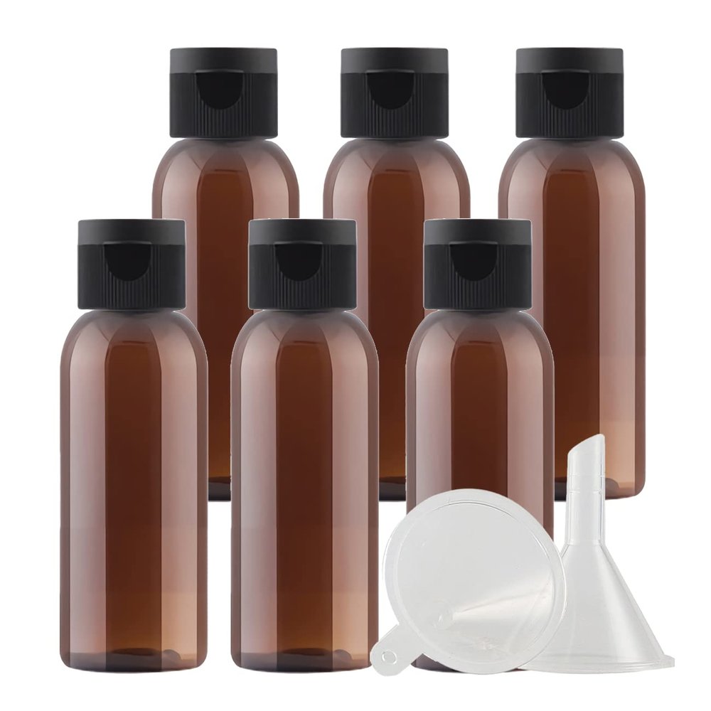 ZEOABSY 6-Pack 50 mL Brown PET Bottles with Black Flip-Top Caps