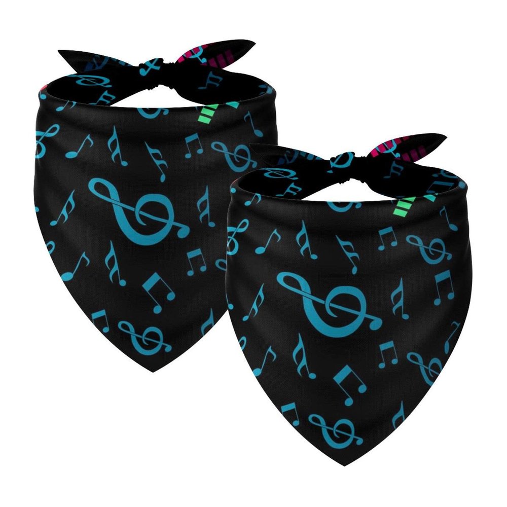 Dog Bandanas, Colorful Music Party Design, Chiffon, 2-Pack