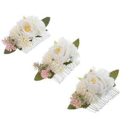 Bridal Flower Hair Combs, 3 Pieces, White
