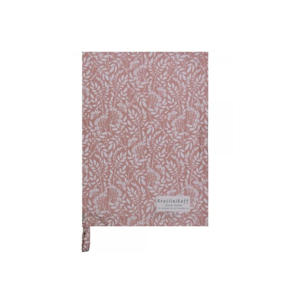 Krasilnikoff Tea Towel, Leaves and Berries, Dusty Ros