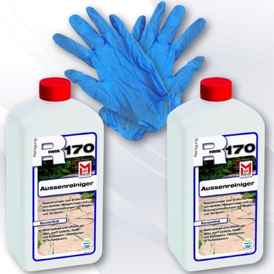 Hauswerk.shop Set: Disposable Gloves and 2 x 1 L HMK R170 Outdoor Cleaner