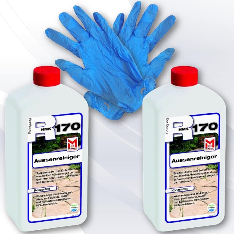 Hauswerk.shop Set: Disposable Gloves and 2 x 1 L HMK R170 Outdoor Cleaner