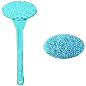MXXHFC Bath & Body Exfoliating Brush, Removable Long-Handle Back Scrubber for Dry and Wet Skin, Massage Brush (Blue/Pink)