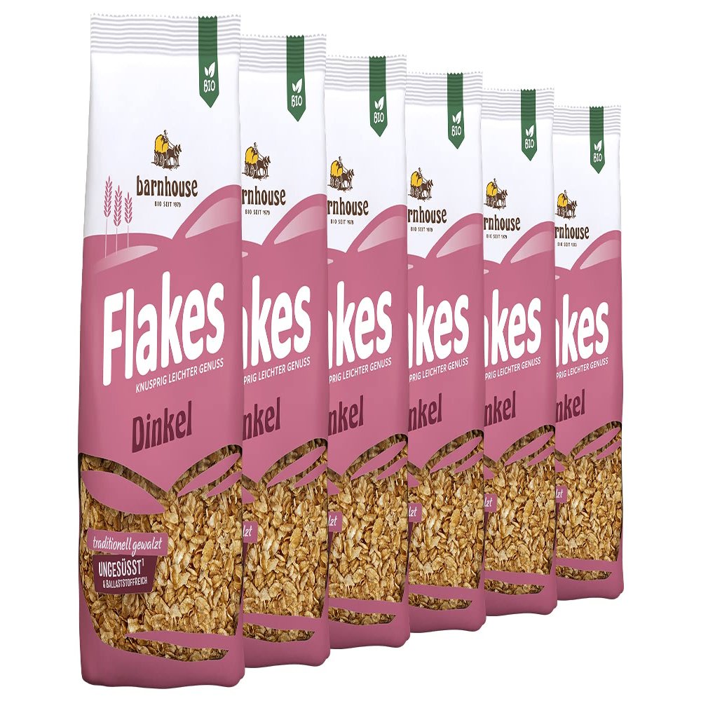 Barnhouse Spelt Flakes, Traditionally Rolled Organic Spelt Flakes, No Added Sugar or Salt*, 6 x 200 g