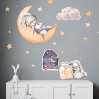 WANDKIND Good Night Bunny V342 Wall Decal for Kids' Room, Nursery or Kindergarten | Bunny Wall Sticker (60 x 60 cm)