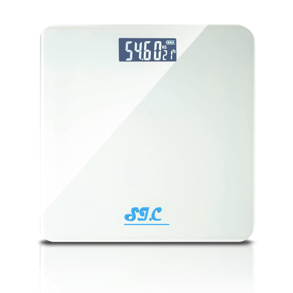 Digital Bathroom Scale with Precision Sensors, Ultra-Thin, Tempered Glass, LCD Display, 180 kg (White)
