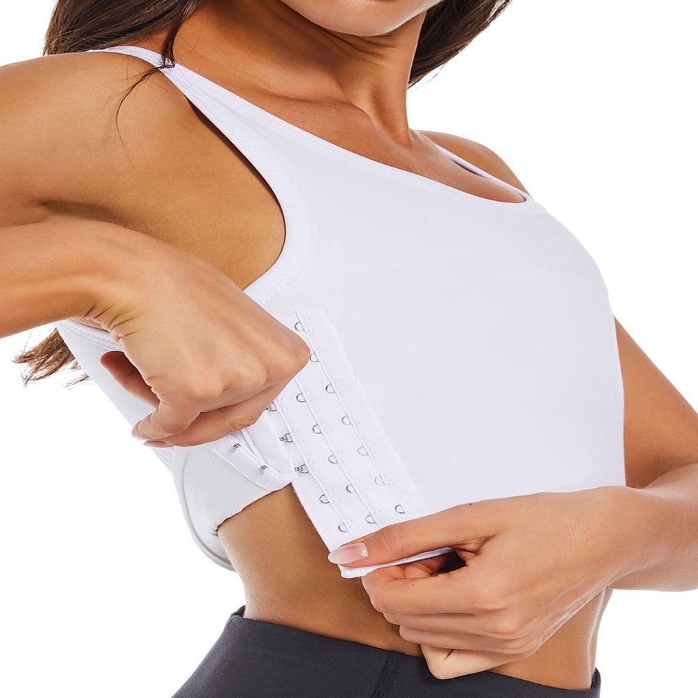 Funyco Women's Trans Chest Binder, Breathable, Multi-Row, White, L