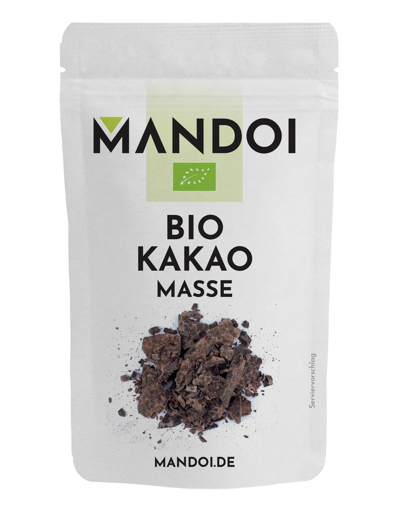 Mandoi Organic Cocoa Mass 500 g, 100% Cocoa Mass with No Sugar, for Chocolate, Pralines, Cocoa, Smallholder Cocoa Project