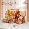 Youdepot Amber Makeup Organizer, 3-Piece Set, Tempered Glass Cosmetic Organizer with Drawers for Skincare, Brushes, Lipstick, Perfume and Bathroom view 2