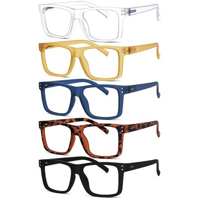 Eyekepper 5-Pack Reading Glasses for Women and Men, Large Square Lenses, Spring Hinges, +0.50
