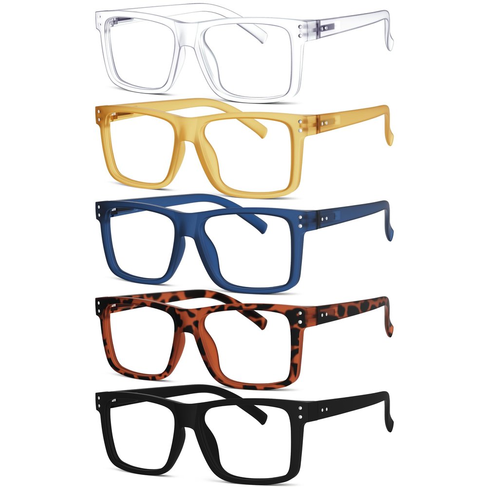 Eyekepper 5-Pack Reading Glasses for Women and Men, Large Square Lenses, Spring Hinges, +0.50