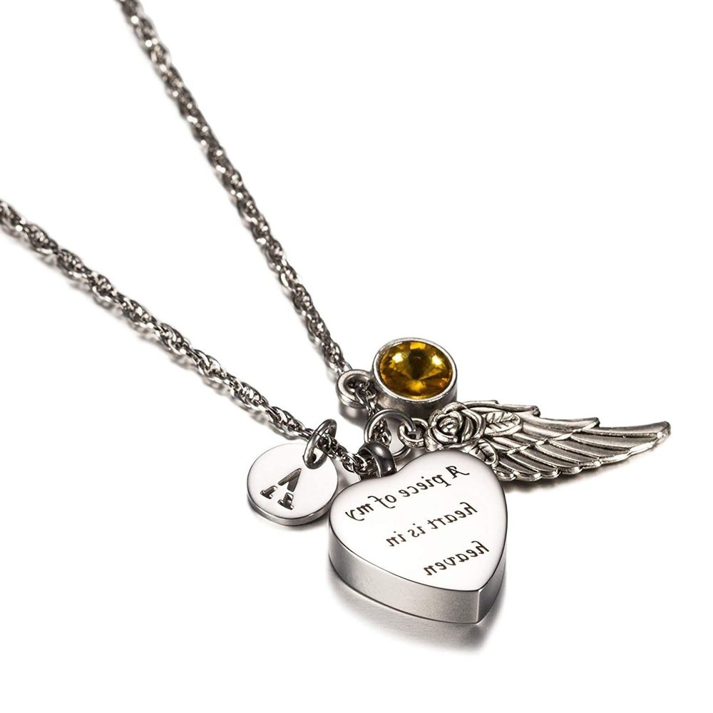 Homxi Dog Urn Heart and Wings Necklace with November Birthstone and Letter P, Stainless Steel Ash Pendant, Silver