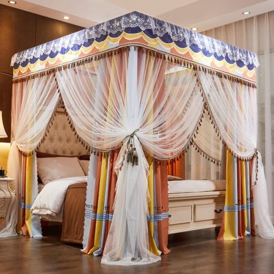 JZWLW Luxury Mosquito Net, Princess-Style Four-Post Bed Canopy with Stainless Steel Holder, 360° Protection from Flies, Mosquitoes, and More (B, 1.8 × 2.2 m)
