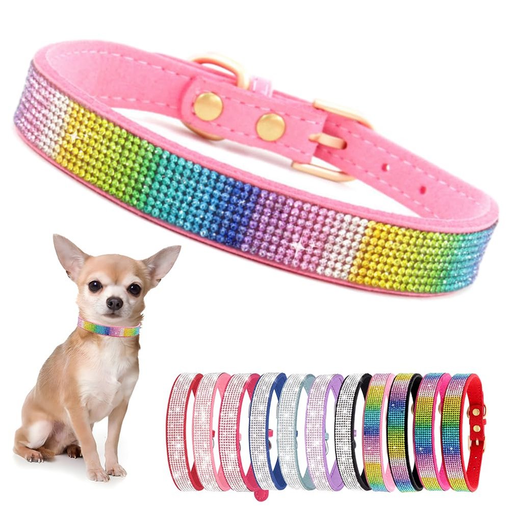 Small Dog Collar with Rhinestones and Sparkling Crystals, Pink XL
