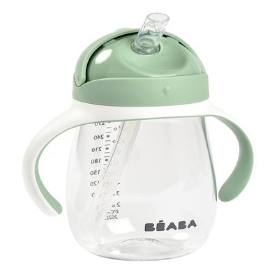 BABA 2-in-1 Baby Bottle Training Cup with Straw, 300 ml, Sage Green