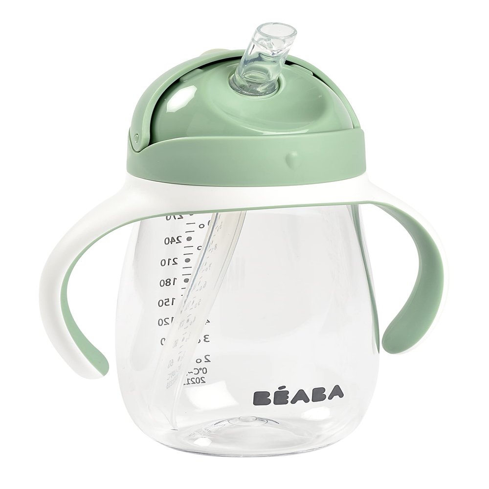 BABA 2-in-1 Baby Bottle Training Cup with Straw, 300 ml, Sage Green