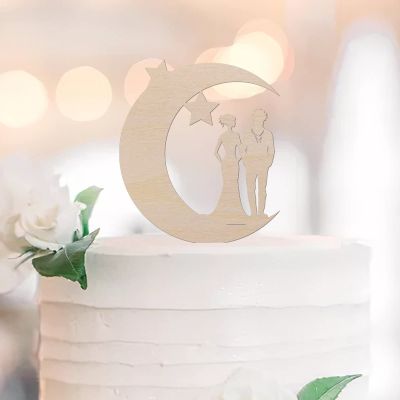 Cake Topper “Love You To The Moon And Back” for Weddings, Mr. & Mrs., Custom Name and Date