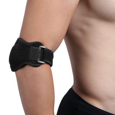Ruilogod Black Unisex Adjustable Sports Tennis Golfer's Elbow Brace Support Strap with Forearm Sweatband and Compression Pad