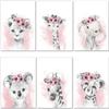 6-Piece Safari Animal Nursery Poster Set, Watercolor Pink, 21 x 30 cm view 3