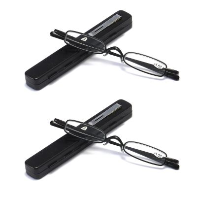 MMOWW 2-Pack Mini Metal Reading Glasses for Women and Men, Spring Hinges, Narrow Lightweight Readers with Case (Black, +1.5)