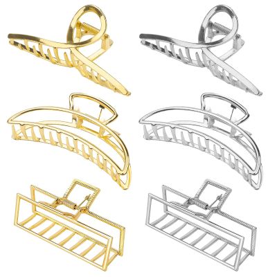 6-Piece Metal Hair Claw Clips for Women and Girls, 3 Gold + 3 Silver