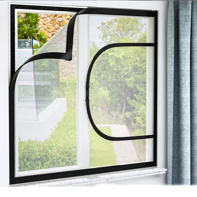 ZHOUZHOU Cat and Pet Window Screen, Self-Adhesive Mesh with Zipper, Black Edge