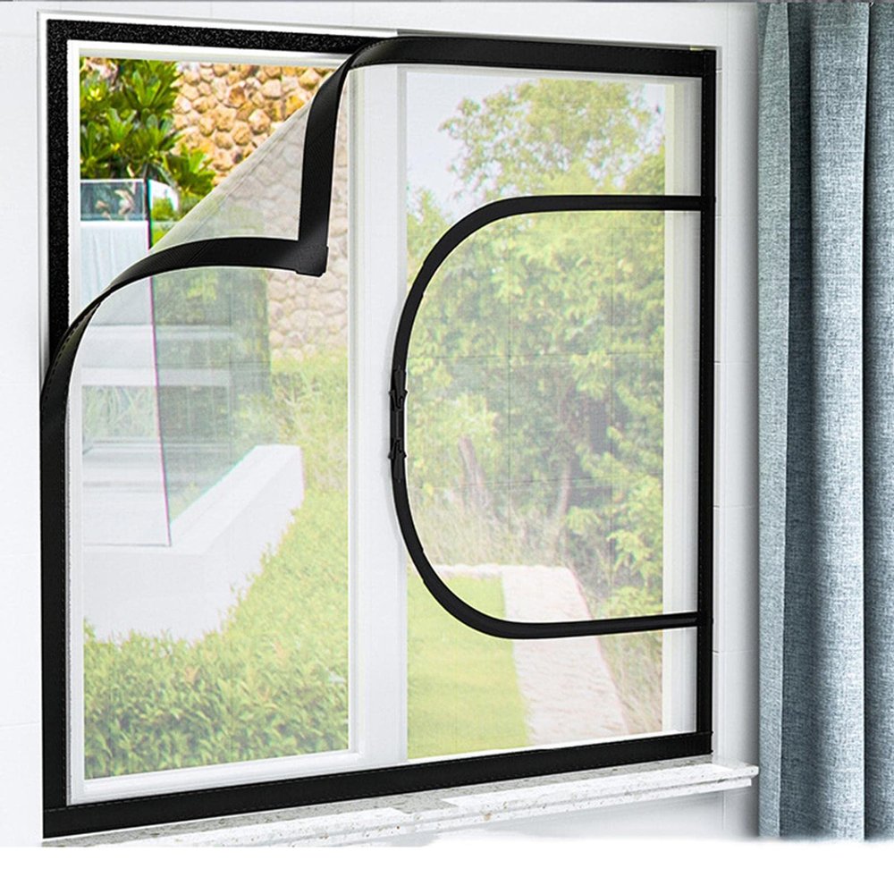 ZHOUZHOU Cat and Pet Window Screen, Self-Adhesive Mesh with Zipper, Black Edge