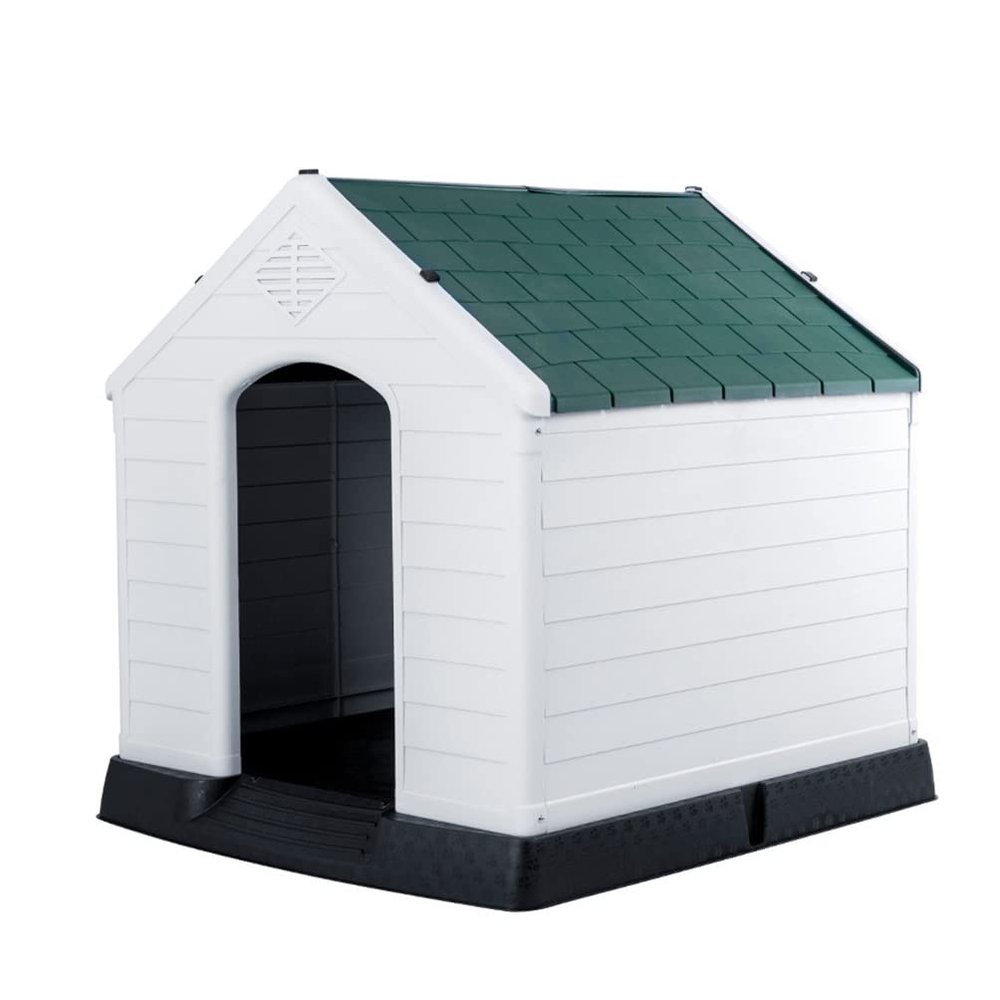 Waterproof Plastic Dog House with Sun Protection, Grey/Green, 101 x 96 x 108 cm