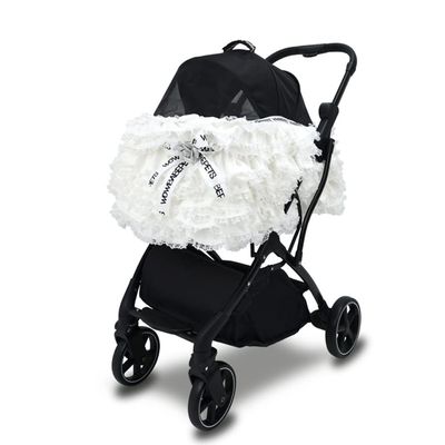 Foldable Dog Stroller with Umbrella, White Tutu, 15 kg Capacity