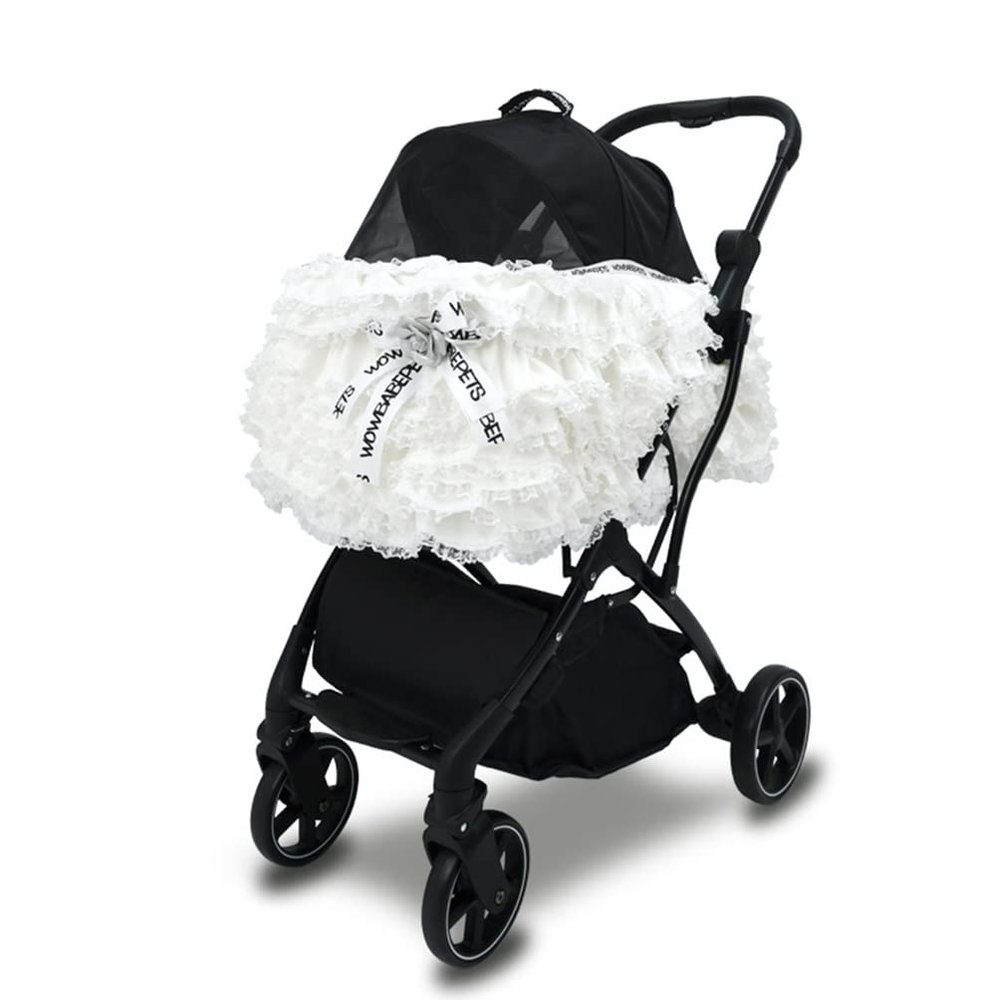 Foldable Dog Stroller with Umbrella, White Tutu, 15 kg Capacity