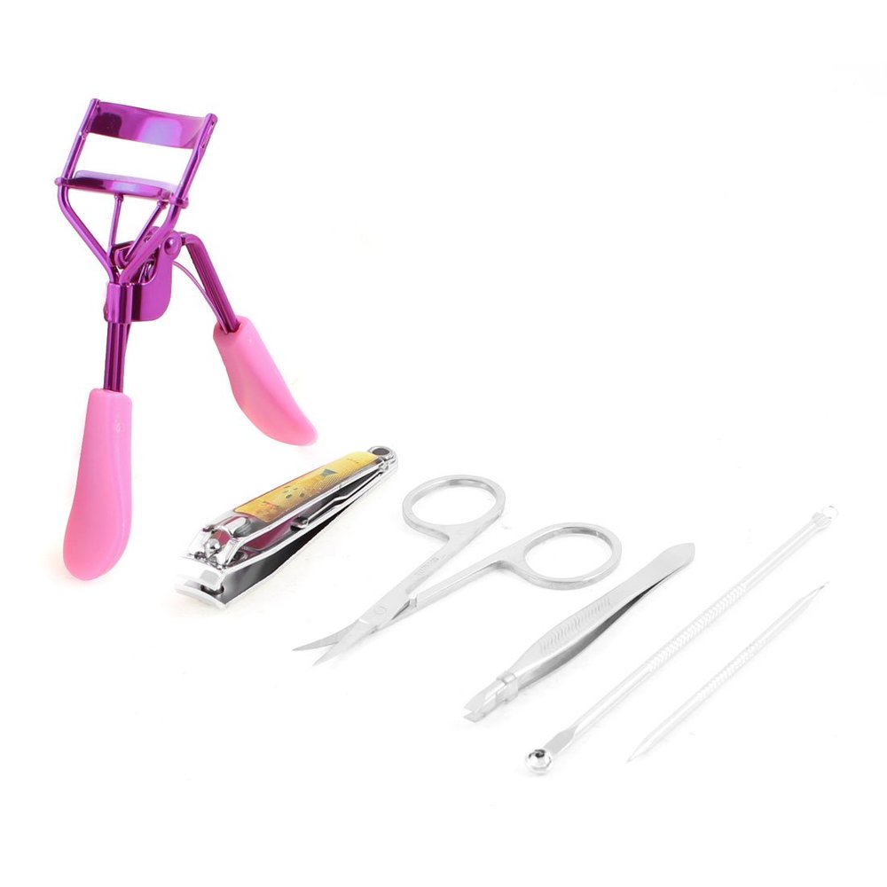 Ruilogod 6-in-1 Pink Eyelash Curler and Eyebrow Scissors Set