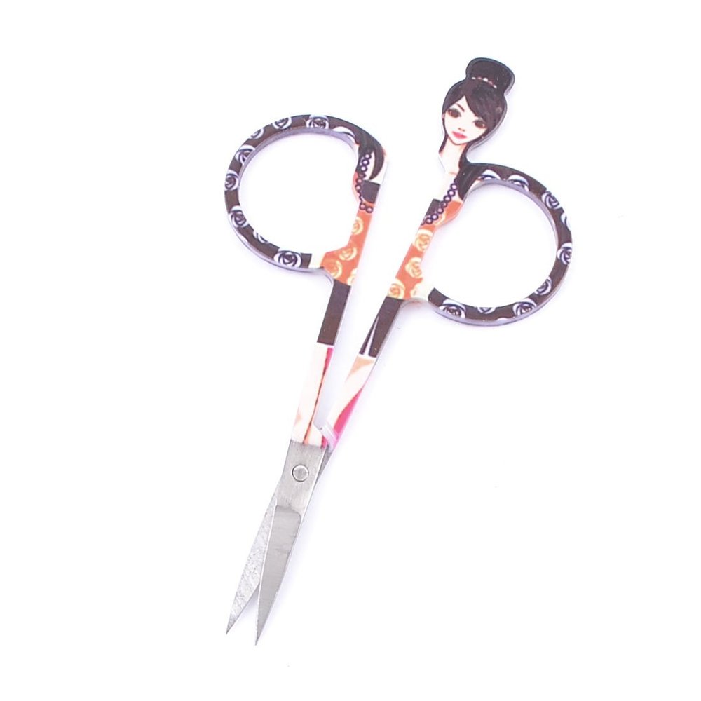 Ruilogod Lady Print SVP Pointed Eyebrow Scissors Trimmer, Black