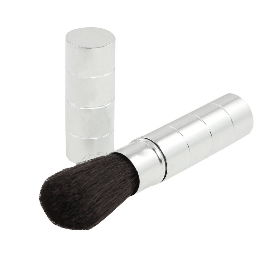 Ruilogod Silver-Tone Blusher Powder Makeup Brush with Removable Cap