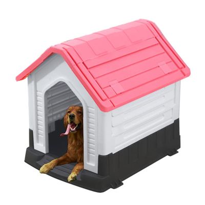 Outdoor Dog House, Waterproof All-Weather Shelter, Gray + Pink, 85 x 67 x 76 cm