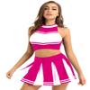 TTAO Women's Sexy Cheerleading Costume, 2-Piece Sleeveless Crop Top and Mini Skirt, Pink, S view 1