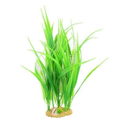 Ruilogod Green Plastic Grass Plant Ornament with Base for Aquarium